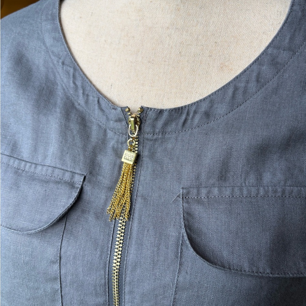 Ellen Tracy-Linen blouse. Size small. Gray with gold tassel/zipper. Gorgeous EUC - Picture 3 of 15